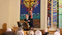 HRH the Duke of Edinburgh delivers a speech at St Barbara’s Church
