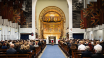 Mourners attend the funeral of Lance Bombardier Ciara Sullivan at the Guards Chapel 