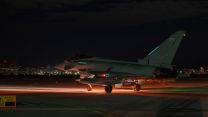 The Typhoon lights up the otherwise pitch black surroundings of the base (Picture: MOD)