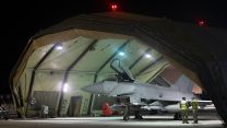 A Typhoon sits in the hangar as it is readied for the operation (Picture: MOD)