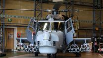 A Wildcat helicopter fitted with additional sensors in the hanger (Picture: Royal Navy)