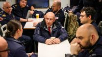 He took the opportunity to speak with sailors who had just completed their months-long deployment