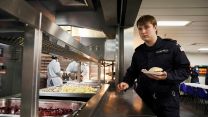 HMS Queen Elizabeth is trialling Generational change to feeding (GenChange) and all-day grazing pic MOD