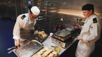 HMS Queen Elizabeth is trialling Generational change to feeding (GenChange) and all-day grazing pic MOD