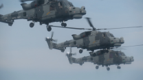 Wildcat helicopter 'Chaos' from HMS Dauntless makes a flyby 