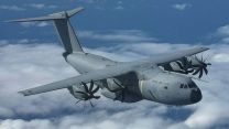 An RAF A400M is snapped by a crew member on a Voyager tanker as it makes its way to the island of Tristan da Cunha where it carried out an airdrop of medical personnel and supplies