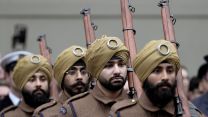 Members of the 1914 Sikhs Ceremonial Marching Troop during the Western Front Association's Armistice Day ceremony at the Cenotaph in Whitehall, central London