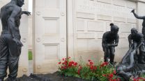 Poppies adorn the Armed Forces Memorial at the National Memorial Arboretum in Alrewas, Staffordshire