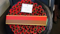 Queen Camilla's wreath travels by train from Chippenham in Wiltshire to London Paddington, as part of the Great Western Railway 'Poppies to Paddington' event to mark Armistice Day
