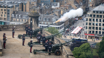 12 Regiment Royal Artillery firing a 21 Gun Salute at Edinburgh Castle in Scotland