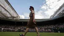 Private Richards leaves Centre Court to monitor for court intrusion between games
