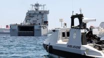 RNMB Ariadne, a 12m uncrewed surface vessel is part of the autonomous systems loaded onto RFA Lyme Bay
