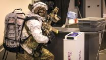 Members of 40 Commando secure the airport during an exercise in the Norwegian town of Sorkjosen with a swift sweeping attack using FIBUA and CQB tactics