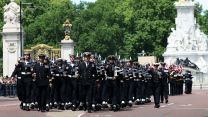 In what is believed to be a first for Trooping the Colour, the Royal Navy was represented by a 92-strong contingent whose role was to line The Mall during the procession from Buckingham Palace and back again