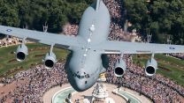 The King's Birthday Parade ended with a flypast by numerous RAF aircraft, this being the C-17 Globemaster III, which provides the service with a long-range strategic heavy-lift capability
