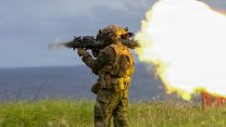 US Marine Corps Lance Corporal Kanye Roach fires an M3A1 Multi-Role Anti-Armoor Anti-Personnel weapon system during a live-fire range event at Marine Corps Base Hawaii