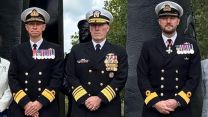 Rear Admiral Andy Perks and Commodore Ben Haskins were joined by Vice Admiral Robert Gaucher, Commander Submarine Forces, US Navy at the service (Picture: Leigh Dodds)