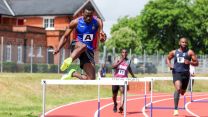 Private Nurudeen Ninfa jumping over hurdles while representing the Adjutant General Corps (Picture: Alligin Photography)