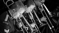 Trombonists from the Central Band of the Royal Air Force play at St Clement Danes, the Central Church of the RAF, to commemorate the founding in 1918 of the world's oldest air force