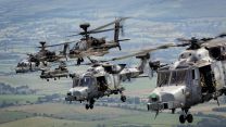19082026 A Royal Navy Merlin Mk2, a Royal Air Force 22 Squadron Chinook HC.MK 6, two Army Air Corps AH-64E, and two Army Air Corps Wildcat AH.1's during Exercise Hades Warrior Pic MOD