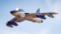 A Hawker Hunter flies over RAF Cranwell - exactly 75 years after chief test pilot Neville Duke flew the prototype, WB188, from Boscombe Down