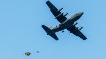 A Para jumps out of a Japanese C130 aircraft during the exercise