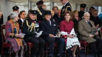 Prince Philip watches the Massed Bands and Bugles of the Rifles at the Sound Retreat on Horse Guards Parade, June 2016.