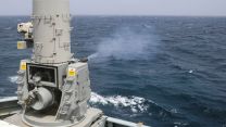 HMS Dragon's Phalanx CIWS is an automated gun-based close-in weapon system that's designed to defend against incoming threats such as aircraft, missiles and small boats