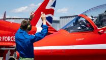 The Armed Forces will send the RAF's aerobatic team, Royal Navy ships, and the Band of His Majesty's Royal Marines across the pond this summer (Picture: RAF Red Arrows X)