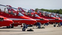The Red Arrows' jets are being supported by  two A400M Atlas support aircraft, a P-8 Poseidon, and an Envoy IV CC1 (Picture: RAF Red Arrows X)
