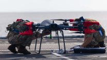 The Malloy T-150B on HMS Trent's flight deck during trials in the Caribbean 
