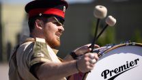 Members of the Household Division conducted a rehearsal for Trooping the Colour at Pirbright - the King's actual birthday is 14 November, while the ceremony this year falls on Saturday 13 June (Source: MOD)