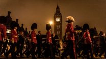 The coffin passes Elizabeth Tower 'Big Ben' as part of military preperations for the Queen's funeral