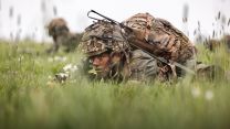 2nd Battalion The Royal Gurkha Rifles soldier lies in the prone position during Exercise Wessex Storm 28042023 CREDIT MOD Crown Copyright.jpg