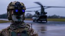 A special operations soldier from 4th Battalion, The Ranger Regiment works with a Chinook at RAF Leeming during the two-week Exercise Hyperion Storm