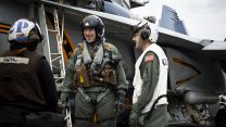All smiles as he is congratulated following his flight
