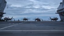 F-35Bs lined up on the flight deck