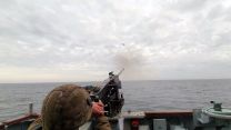 A Blyth sailor takes aim at a drone with a heavy machine-gun during NATO Minehunter Countermeasures training exercise (Picture: Royal Navy). A Blyth sailor takes aim at a drone with a heavy machine-gun NATO Minehunter Countermeasures Taskgroup training exercise 03032021 CREDIT ROYAL NAVY.jpg