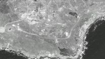 A close up image reportedly showing damage to Russian positions near the Snake Island shoreline 17 June (Picture: Maxar Technologies).