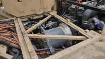 A look at the engine of a British Army hybrid experimental vehicle.