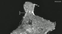 A satellite image reportedly showing damage to Russian positions on Snake Island Ukraine on 17 June 2022 (Picture: Maxar Technologies).