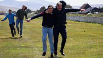 A three-legged race during Annual Boxing Day race meeting Stanley Falklands 04012024 CREDIT Welsh Guards