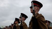 A view from the side of a passing out parade at AFC Harrogate