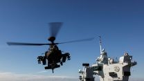 Army Air Corps Apache helicopters working with HMS Prince of Wales after joining the carrier in Portsmouth for trials (Picture: MOD).
