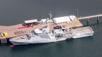 Aerial image of HMS Spey, taken during her commissioning ceremony 