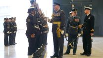 Air Marshal Harvey Smyth inspects personnel from 809 Naval Air Squadron (Picture: PA Wire, PA Images)