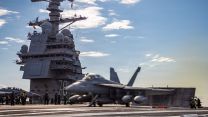 An EA-18G Growler launches from the USS Gerald R Ford