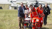 Armed Forces helicopter personnel train with NHS critical care staff for coronavirus medical evacuation (Picture: MOD).