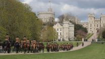 Personnel from King's Troop Royal Horse Artillery on Windsor Castle's Long Walk, during a rehearsal for Prince Philip's funeral (Picture: PA/Alamy).