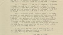 A letter from Margaret Shipman, sister to a soldier in northern France, thanking the musician for keeping spirits high (Picture: Decca Records).